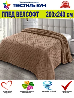 Плед 200х240 см евро велсофт Текстиль БУМ 135630684 купить за 2 328 ₽ в интернет‑магазине Wildberries