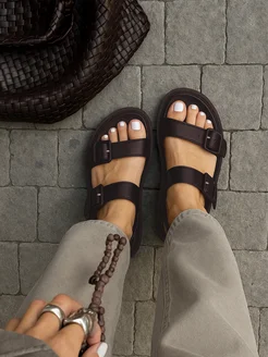 Босоножки без каблука коричневые летние МКО 391677150 купить за 2 628 ₽ в интернет‑магазине Wildberries